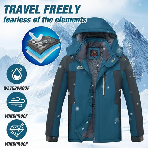Men's Winter Ski Jacket Warm Waterproof Fleece Liner Snow Coat Hooded Windproof Mountain Raincoat in Saudi Arabia