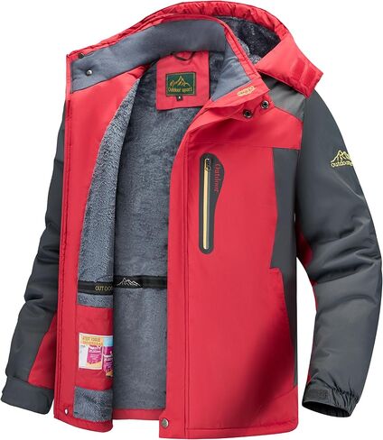 Men's Winter Ski Jacket Warm Waterproof Fleece Liner Snow Coat Hooded Windproof Mountain Raincoat in Saudi Arabia