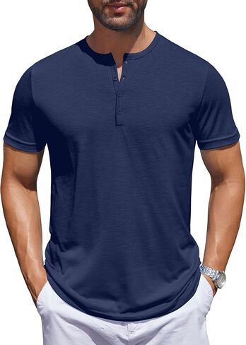 COOFANDY Men's Henley Shirts Short Sleeve Collarless Button T-Shirt Fashion Casual Basic Tee Tops in Saudi Arabia