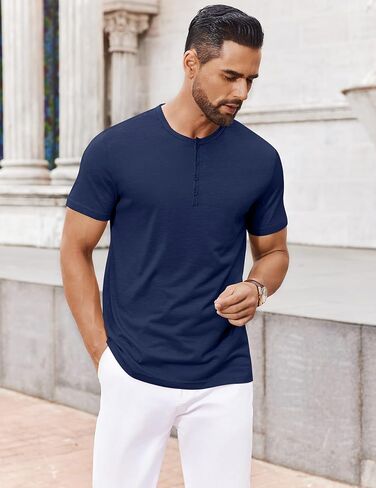 COOFANDY Men's Henley Shirts Short Sleeve Collarless Button T-Shirt Fashion Casual Basic Tee Tops in Saudi Arabia