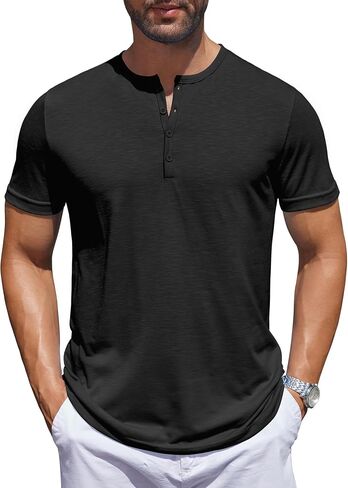 COOFANDY Men's Henley Shirts Short Sleeve Collarless Button T-Shirt Fashion Casual Basic Tee Tops in Saudi Arabia