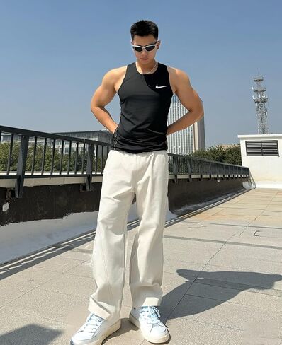 Susclude Mens Baggy Pants Wide Leg Summer Casual Pants Y2k Lightweight Elastic Waist Drawstring 2025 Trendy Pants in Saudi Arabia