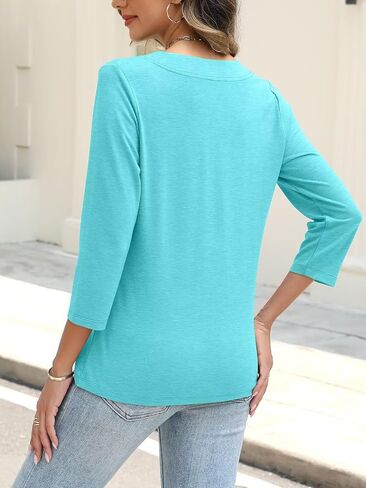 ORANDESIGNE Women's Button Down Shirts Summer 3/4 Length Sleeve Tops Basic Ladies Tees in Saudi Arabia