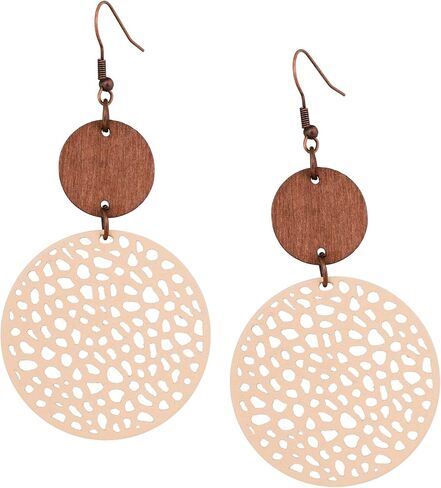 MINACHI Bohemian Hollow Cut-Out Wood Leather Dangle Drop Earrings, Boho Chic Hippie Statement Jewelry Gift for Women in Saudi Arabia
