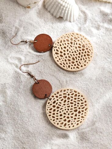 MINACHI Bohemian Hollow Cut-Out Wood Leather Dangle Drop Earrings, Boho Chic Hippie Statement Jewelry Gift for Women in Saudi Arabia