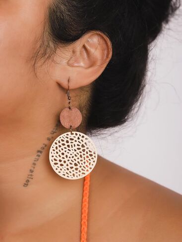 MINACHI Bohemian Hollow Cut-Out Wood Leather Dangle Drop Earrings, Boho Chic Hippie Statement Jewelry Gift for Women in Saudi Arabia