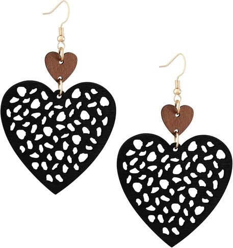 MINACHI Bohemian Hollow Cut-Out Wood Leather Dangle Drop Earrings, Boho Chic Hippie Statement Jewelry Gift for Women in Saudi Arabia