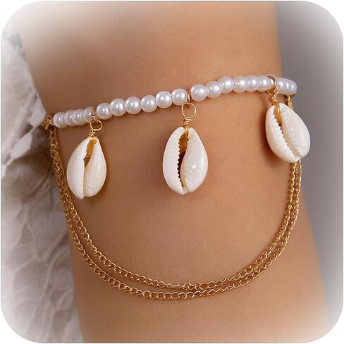 Shell Pearl Arm Cuff for Women Summer Cowrie Shell Starfish Charm Arm Cuff Upper Arm Trendy Pearl Beaded Armlet Armband Beach Jewelry Accessories for Her in Saudi Arabia