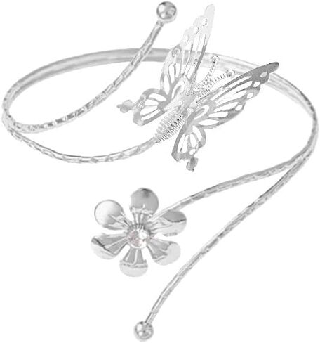 COLORFUL BLING 3PCS Upper Arm Bracelet Gold Silver Chunky Cuff Bracelets Flower Butterfly Armband Set for Women Irregular Minimalist Open Wide Coil Band Bangle Boho Jewelry in Saudi Arabia
