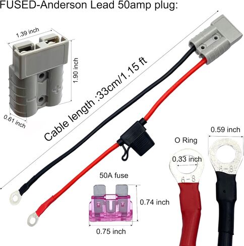 1.15 Ft 10 AWG Battery Cable, 600V 50Amp Battery Cable Quick Connector with O Ring and Fuses for Battery Power Transfer in Saudi Arabia