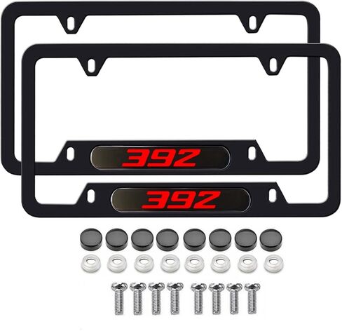 2PCS License Plate for Dodge Challenger Durango SRT 392 Premium Car License Plate Bracket Holder, Premium Aluminum Alloy Weather Proof License Plate Covers with Screw Caps Cover Set Car Accessories in Saudi Arabia