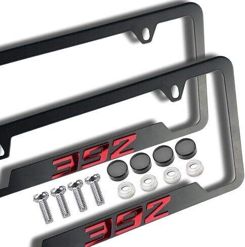 2PCS License Plate for Dodge Challenger Durango SRT 392 Premium Car License Plate Bracket Holder, Premium Aluminum Alloy Weather Proof License Plate Covers with Screw Caps Cover Set Car Accessories in Saudi Arabia