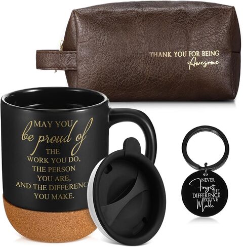 Dandat 3 Pcs Thank You Gift for Men Father's Day Appreciation Gift Leather Toiletry Bag May You Be Proud of the Work 15Oz Coffee Cup with Keychain for Male Teacher CNA Week Nurse Coworker(Brown) in Saudi Arabia