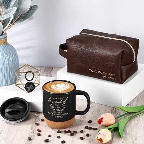 Dandat 3 Pcs Thank You Gift for Men Father's Day Appreciation Gift Leather Toiletry Bag May You Be Proud of the Work 15Oz Coffee Cup with Keychain for Male Teacher CNA Week Nurse Coworker(Brown) in Saudi Arabia