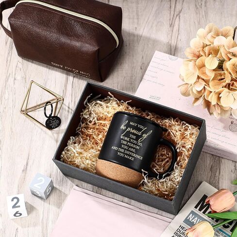 Dandat 3 Pcs Thank You Gift for Men Father's Day Appreciation Gift Leather Toiletry Bag May You Be Proud of the Work 15Oz Coffee Cup with Keychain for Male Teacher CNA Week Nurse Coworker(Brown) in Saudi Arabia