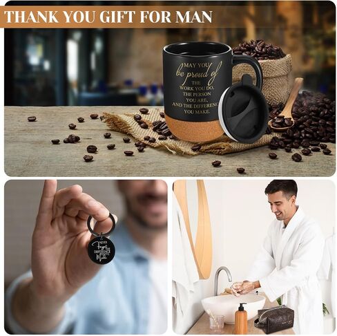 Dandat 3 Pcs Thank You Gift for Men Father's Day Appreciation Gift Leather Toiletry Bag May You Be Proud of the Work 15Oz Coffee Cup with Keychain for Male Teacher CNA Week Nurse Coworker(Brown) in Saudi Arabia