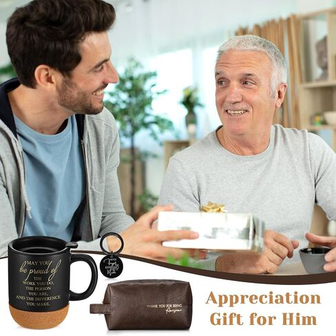 Dandat 3 Pcs Thank You Gift for Men Father's Day Appreciation Gift Leather Toiletry Bag May You Be Proud of the Work 15Oz Coffee Cup with Keychain for Male Teacher CNA Week Nurse Coworker(Brown) in Saudi Arabia