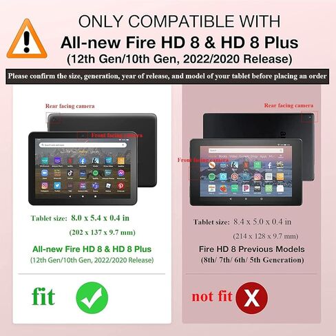 تابلت Kindle Fire HD 8 إصدار 2020 مقاس 8 بوصات (الجيل العاشر) وحافظة Fire HD 8 Plus 2020 (الجيل العاشر) مع جيوب حامل أقلام الرصاص [تنشيط/غفو تلقائي] غطاء فوليو ستاند ذكي من جلد البولي يوريثان، زهرة أرجوانية in Kuwait