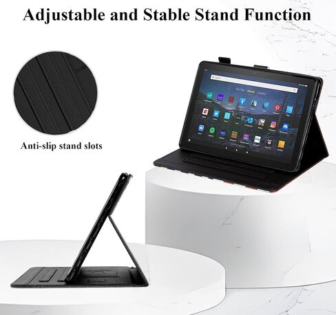 تابلت Kindle Fire HD 8 إصدار 2020 مقاس 8 بوصات (الجيل العاشر) وحافظة Fire HD 8 Plus 2020 (الجيل العاشر) مع جيوب حامل أقلام الرصاص [تنشيط/غفو تلقائي] غطاء فوليو ستاند ذكي من جلد البولي يوريثان، زهرة أرجوانية in Kuwait