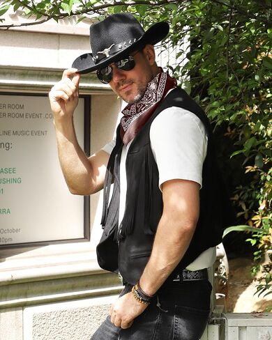 Western Cowboy Costume Outfit for Men,Cowboy Vest Buckle Belt Accessories for Halloween Cosplay Party in Kuwait