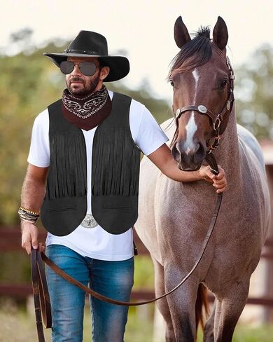Western Cowboy Costume Outfit for Men,Cowboy Vest Buckle Belt Accessories for Halloween Cosplay Party in Kuwait