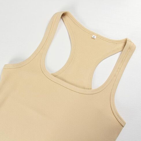 GEMBERA Womens Ribbed Knit Square Neck Racerback Sleeveless Fitted Basic Work Out Tank Top Shirt in Kuwait