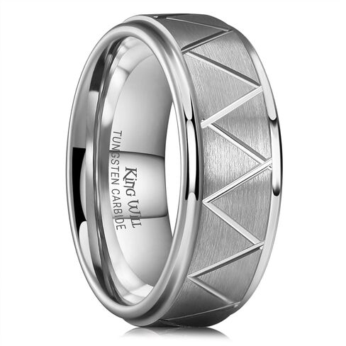 King Will Men's Tungsten Carbide Wedding Band, 7mm 8mm Men Wedding Ring Dual Tone Brushed/High Polished with Unique Grooves Laser - Comfort Fit Size 7-14 in Saudi Arabia