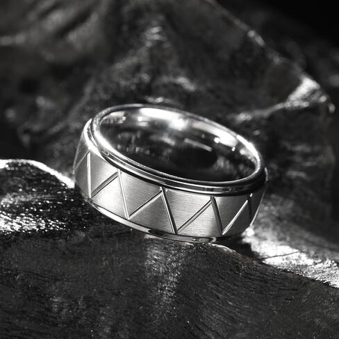 King Will Men's Tungsten Carbide Wedding Band, 7mm 8mm Men Wedding Ring Dual Tone Brushed/High Polished with Unique Grooves Laser - Comfort Fit Size 7-14 in Saudi Arabia
