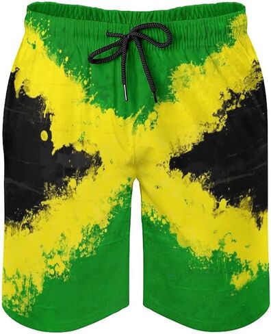 Mens Jamaican Flag Swim Trunks Quick Dry Board Shorts with Mesh Lining in Saudi Arabia