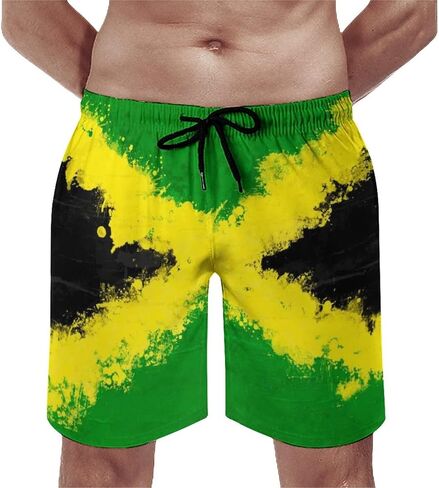 Mens Jamaican Flag Swim Trunks Quick Dry Board Shorts with Mesh Lining in Saudi Arabia