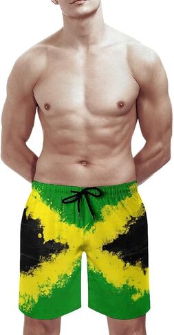 Mens Jamaican Flag Swim Trunks Quick Dry Board Shorts with Mesh Lining in Saudi Arabia