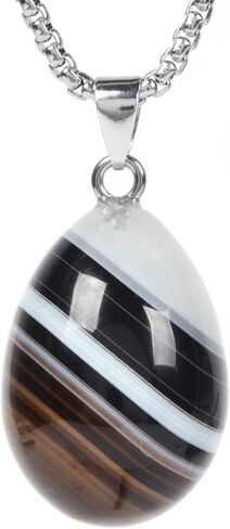 Justinstones Natural Gemstone Carved 30mm Egg Shape Pendant Necklace Chakra Stone Amulet Jewelry for Gift Necklace 22 inch in Saudi Arabia