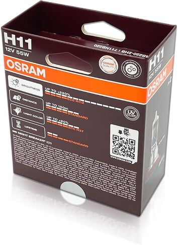 H11 Night Breaker 220 Halogen المصباح الأمامي 64211NB220-2HB 3900K 12V 62W PGJ19-2 | حزمة 2 in Kuwait