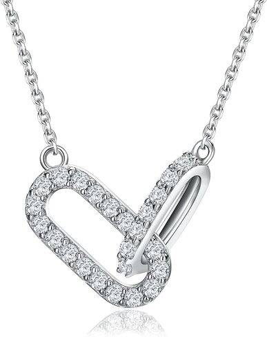 DAYBYDAY Paper Clip Necklace 925 Sterling Silver/Gold Plated Moissannite Paperclip Safty Pin Necklace for Women in Saudi Arabia