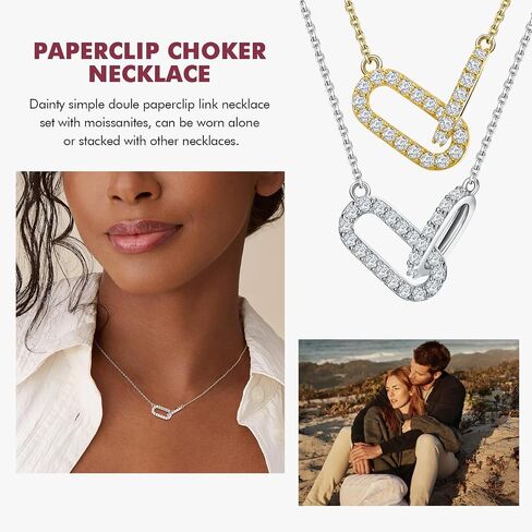 DAYBYDAY Paper Clip Necklace 925 Sterling Silver/Gold Plated Moissannite Paperclip Safty Pin Necklace for Women in Saudi Arabia