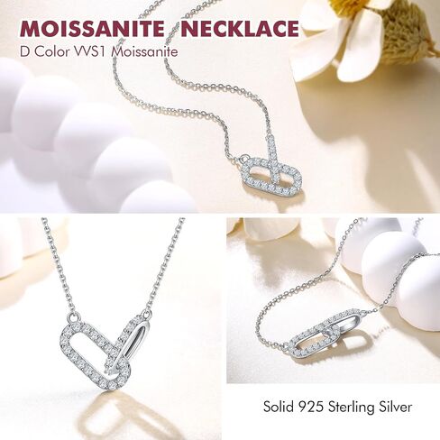 DAYBYDAY Paper Clip Necklace 925 Sterling Silver/Gold Plated Moissannite Paperclip Safty Pin Necklace for Women in Saudi Arabia