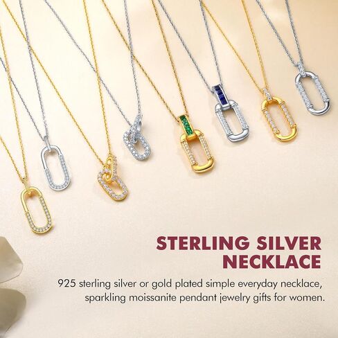 DAYBYDAY Paper Clip Necklace 925 Sterling Silver/Gold Plated Moissannite Paperclip Safty Pin Necklace for Women in Saudi Arabia