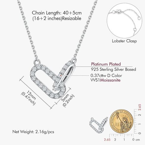 DAYBYDAY Paper Clip Necklace 925 Sterling Silver/Gold Plated Moissannite Paperclip Safty Pin Necklace for Women in Saudi Arabia