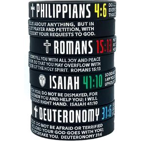 8-Pack Christian Bible Verses Silicone Bracelets | Religious Gifts Rubber Wristbands for Men, Women | Peace Strength Faith Belief Joy | Positive and Inspirational Messages