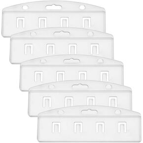 Outus 5 PCS Swipe Badge Holder Horizontal Half Card Frosted Rigid Clear Plastic ID Card Holder for Swiping ID Credit Name Cards