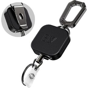 بكرة مفاتيح حامل شارة الهوية قابلة للسحب ذاتيًا من ELV، هيكل معدني عالي التحمل، سلك داينيما 30 بوصة، سلسلة مفاتيح بحلقة مع مشبك حزام، تحمل ما يصل إلى 15 مفتاحًا وأدوات in Kuwait