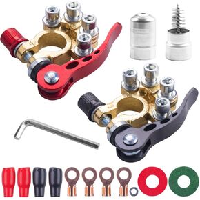Battery Terminal Clamp Connectors 2 Pcs 4 Way Quick Release Disconnect Car Battery Terminal for SAE/JIS Type A Posts, Compatible with Cars, Vans, Trucks and More