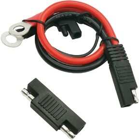 SAE Battery Charging Cable 10AWG SAE to O Ring Terminal Connectors Harness Wire, 2-Pin Quick Disconnect SAE Extension Wire for Solar Panel Motorcycle Etc with 1 SAE Polarity Reverse Connector