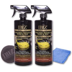 IBIZ® Waterless 64oz Car Wash and Wax – PREMIUM USA Made w/ Carnauba Wax – Non-Abrasive Formula w/ UV & Acid Rain Protection – Clean & Shine Your Car, SUV, Truck, RV or Boat – Best Value