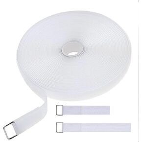 39ft White Cinch Straps Adjustable Straps Long Adhesive Reusable Storage Nylon Loop 1 inch Wide Binding Management Cable Ties With 50Pcs Metal Buckles
