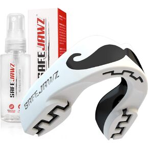 SafeJawz Sports Mouthguard and Cleaner Bundle, Gum Shield for All Contact Sports Football Rugby Hockey Lacrosse (Pink Fangz, Adult)