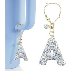 Glitter Letter Tumbler Accessories for Stanley Cup, Water Bottle Chain for Stanley/Simple Modern Tumbler with Handle, Cute Initial Name ID with Bling Letter for Stanley Cup Accessories (J)