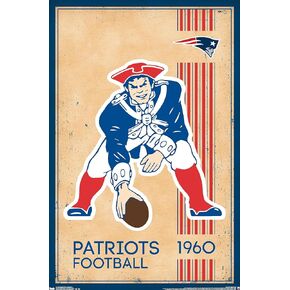 Trends International NFL New England Patriots - Retro Logo 14 Wall Poster, 14.725" x 22.375", Barnwood Framed Version