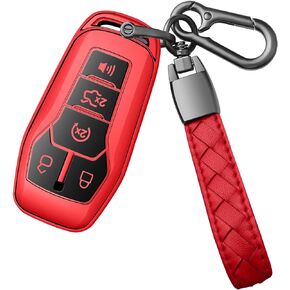 Sindeda for Ford Key Fob Cover with Keychain Premium Soft TPU Full Protection Key Case Shell Compatible with 2013-2016 Ford Fusion 2015-2017 Ford Mustang F-150 Explorer(Pink)