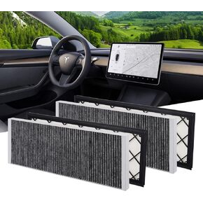 BASENOR Tesla Model Y Cabin Air Filter HEPA Air Intake Filter Replacement with Activated Carbon for 2020-2024 Model Y Accessories (Set of 4)